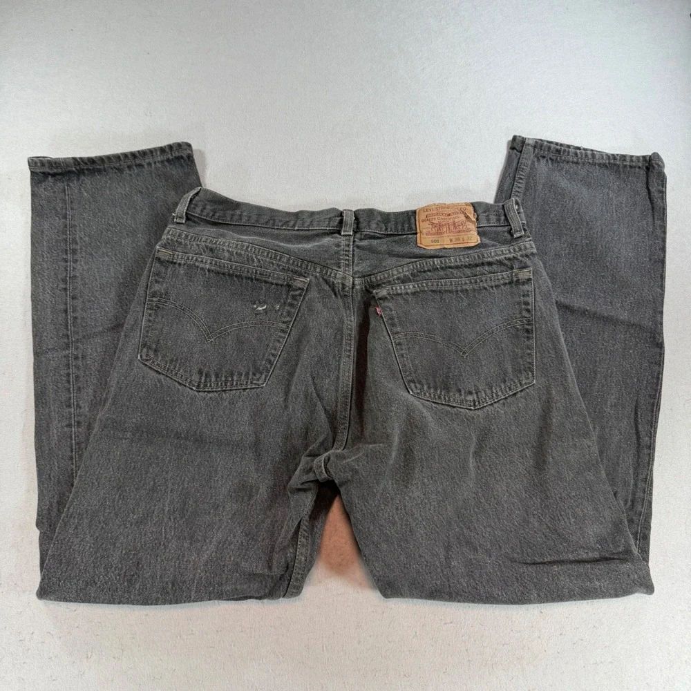 Levis 501 Mens 38x32 Faded Black Straight Leg Button Fly Jeans Made in USA